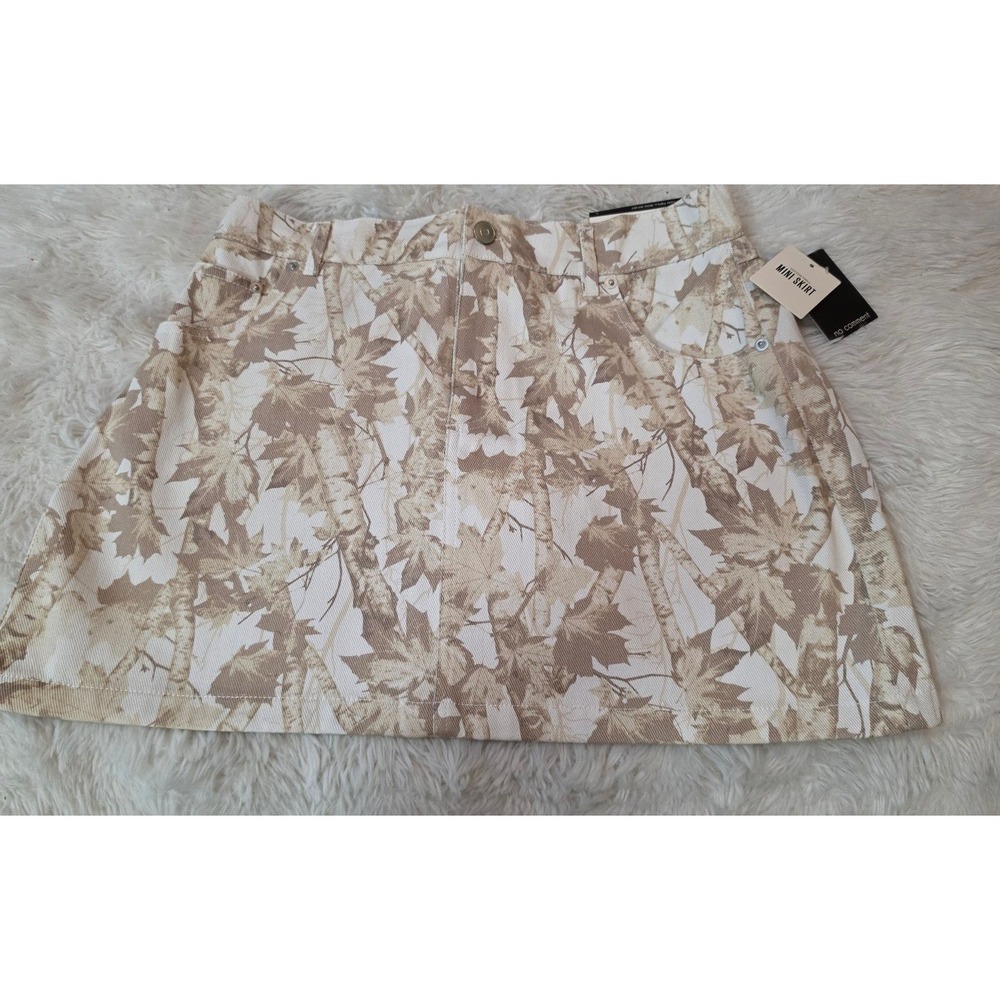 NWT No Comment Cotton Twill Tree Camo Mini Skirt Elastic Back – L